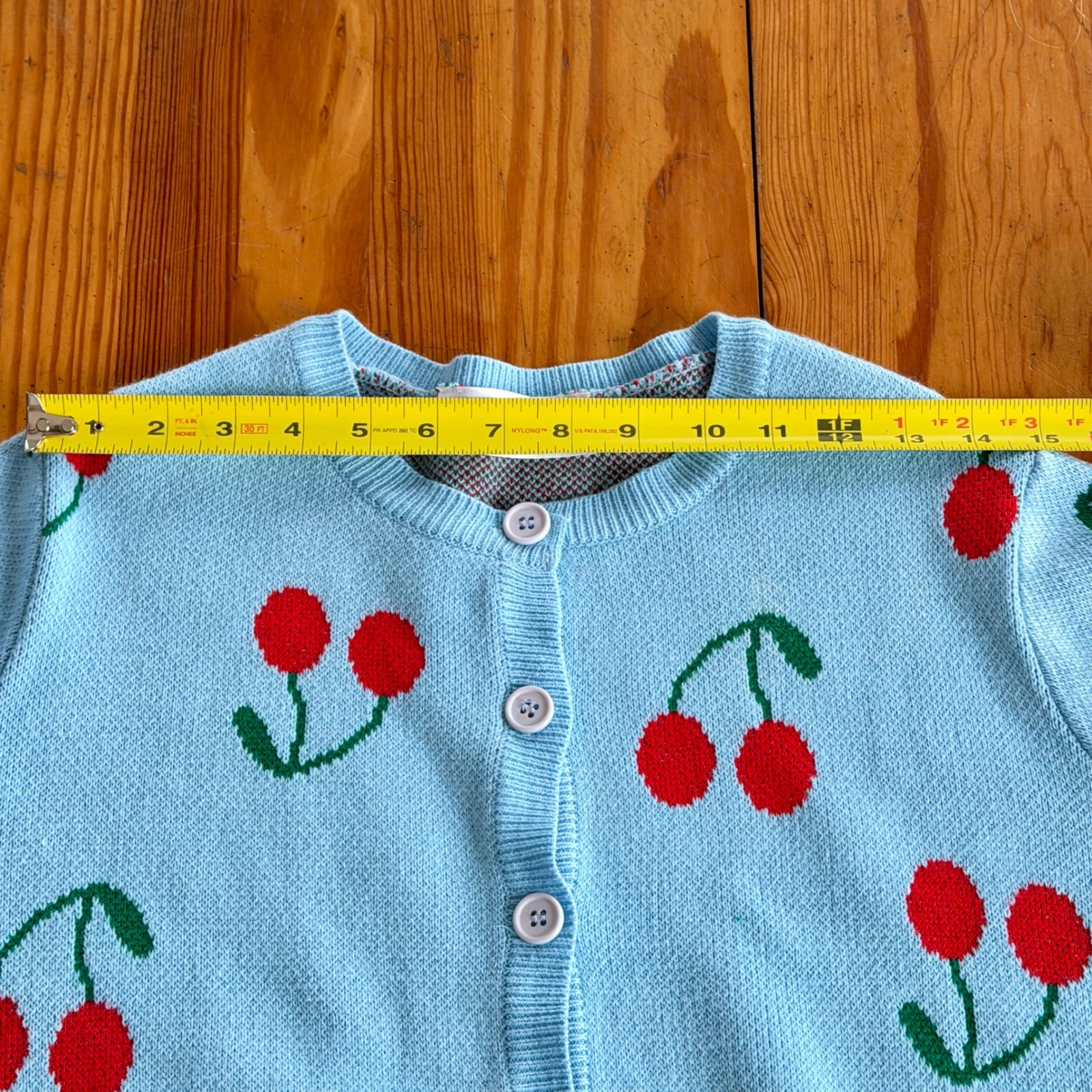 Cherry Print Mackenzie & Me Blue Knit Button Front Cardigan — image 4 of 7